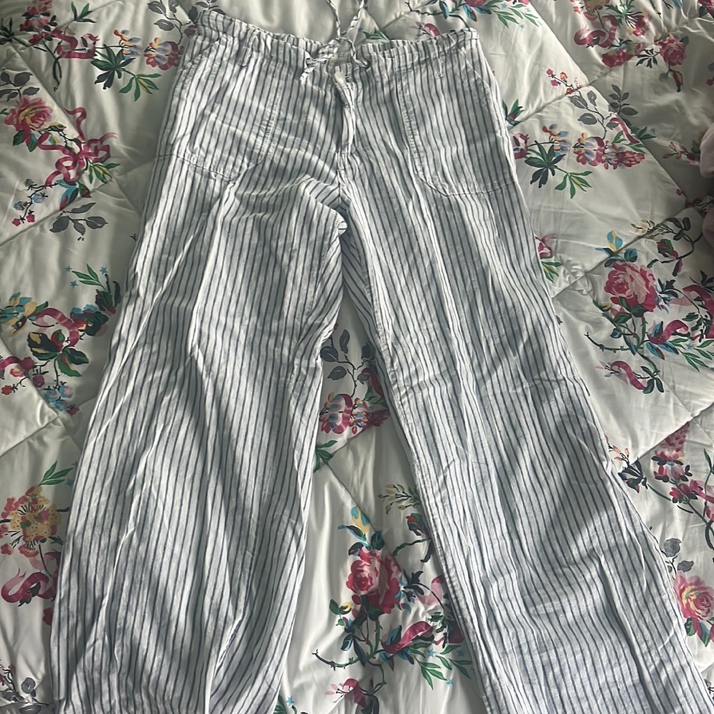 White and Blue Striped Pants